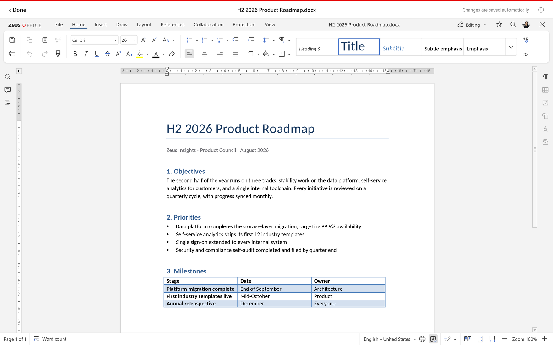 ZEUS OFFICE — The document editor